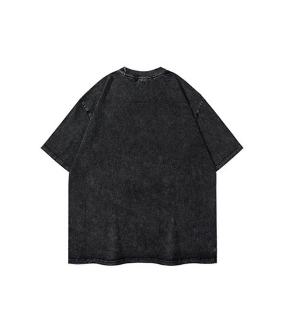 Washed Black Graphic Tee with Pink Cross Print