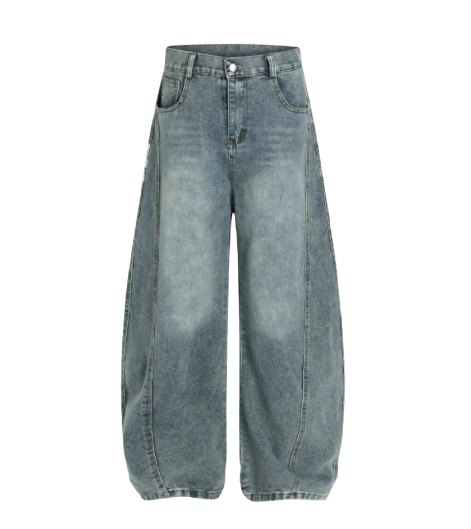 Graphic Portrait Print Wide Denim Pants