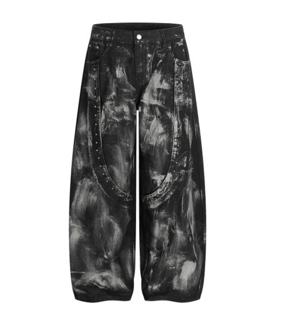 Smoky Washed Panel Wide Denim Pants