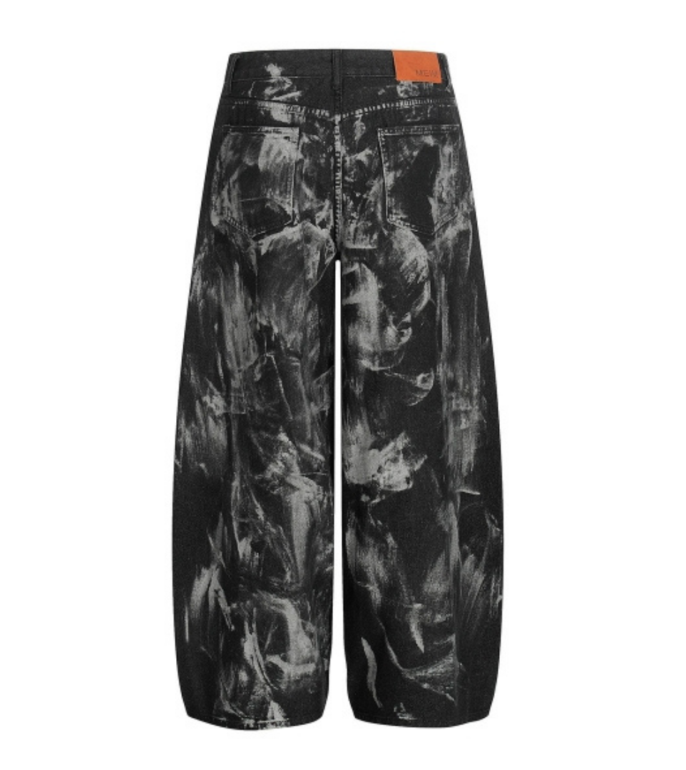 Smoky Washed Panel Wide Denim Pants