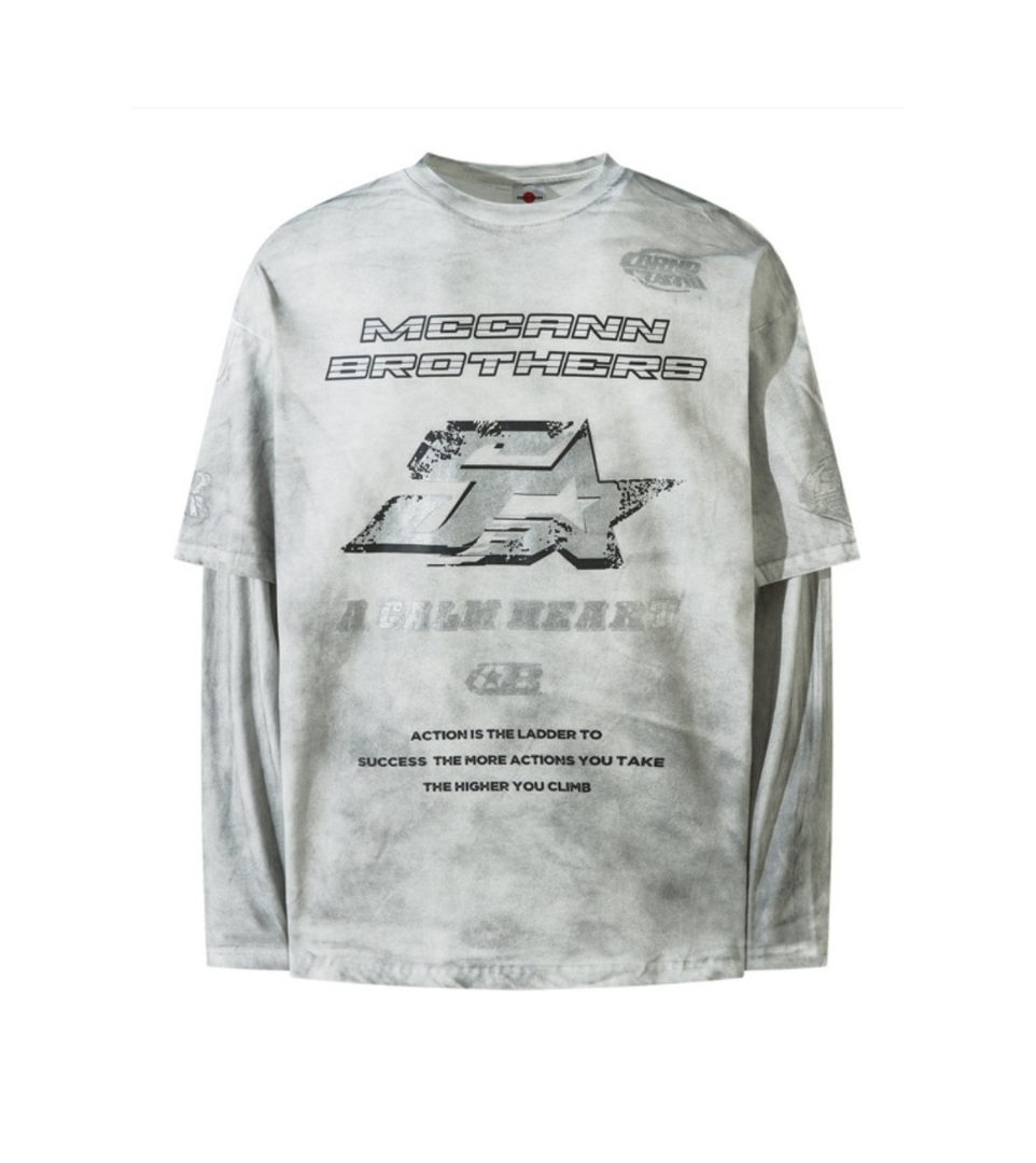Y2K Marble Wash Double Sleeve Graphic T-Shirt