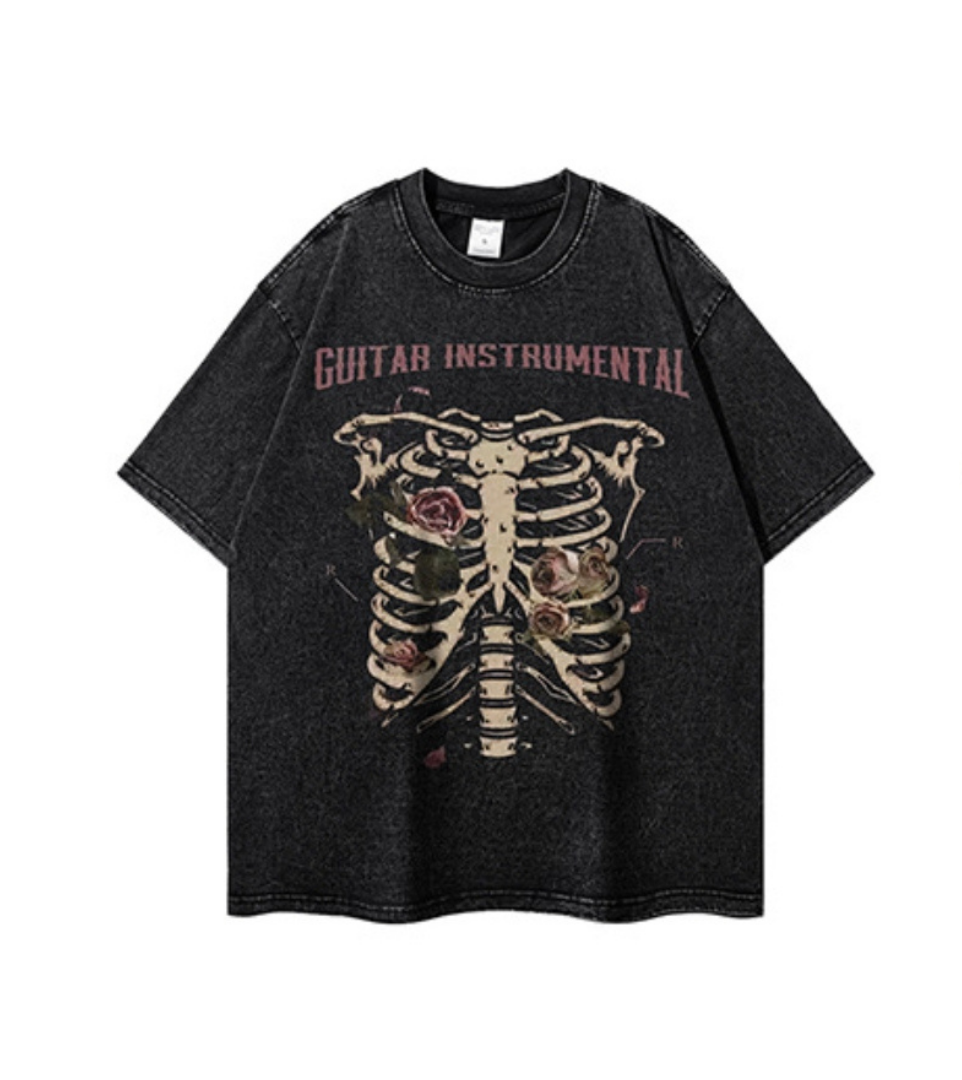 Vintage Washed Skeleton Rose Graphic Tee