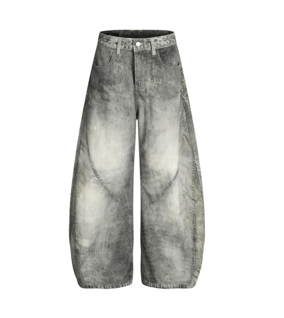 Washed Balloon Wide Denim Pants