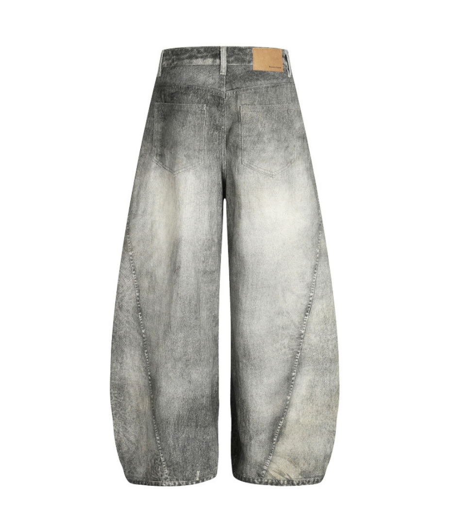 Washed Balloon Wide Denim Pants