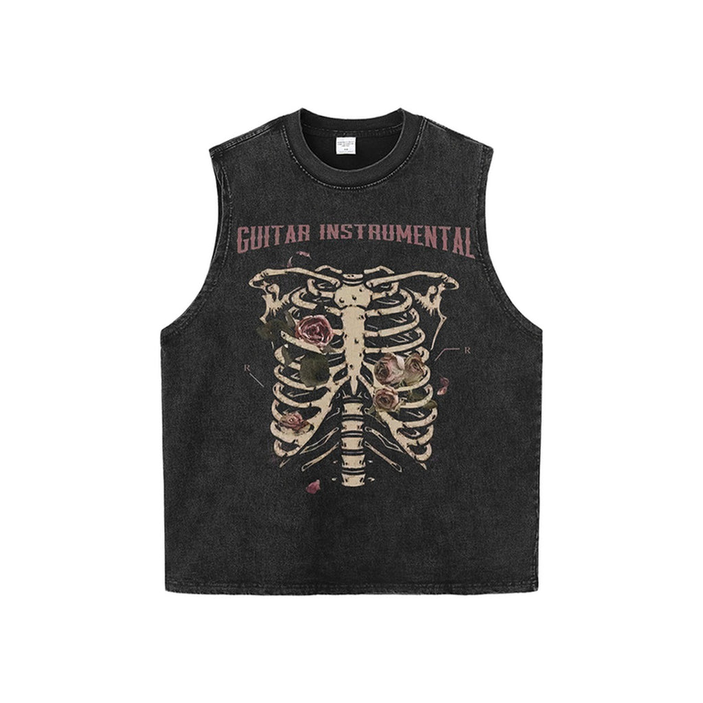 Vintage Washed Skeleton Rose Graphic Tee